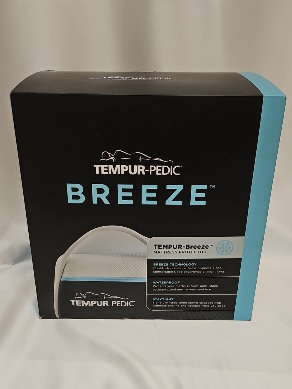 Tenpur Pedic Breeze Mattress Protector - White with Light Blue Trim